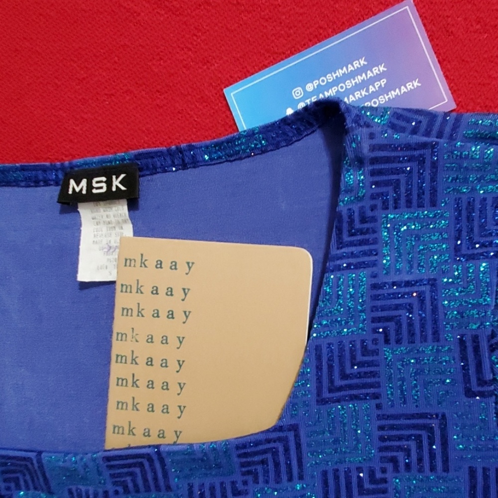 MSK Evening Collection 2 tone Blue Glitter short sleeve top S Iridescent glitter - Picture 5 of 8